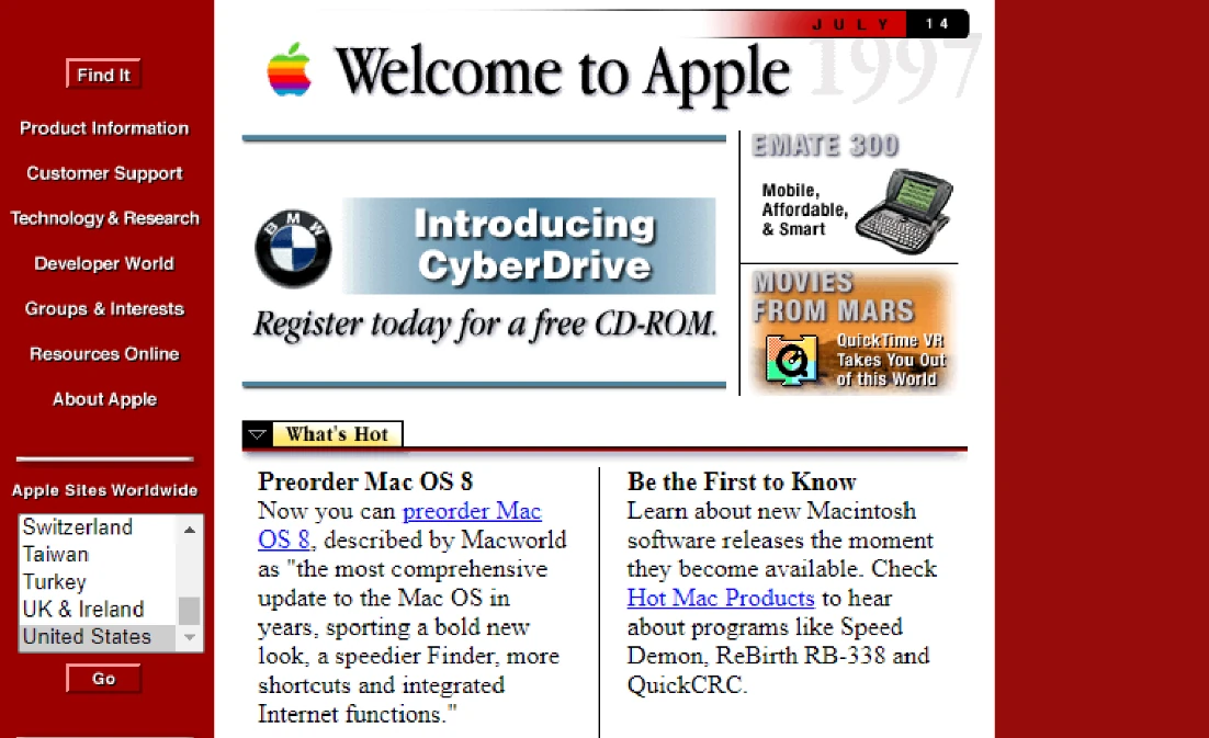 Apple Website 1997 (Screenshot LinkedIn)